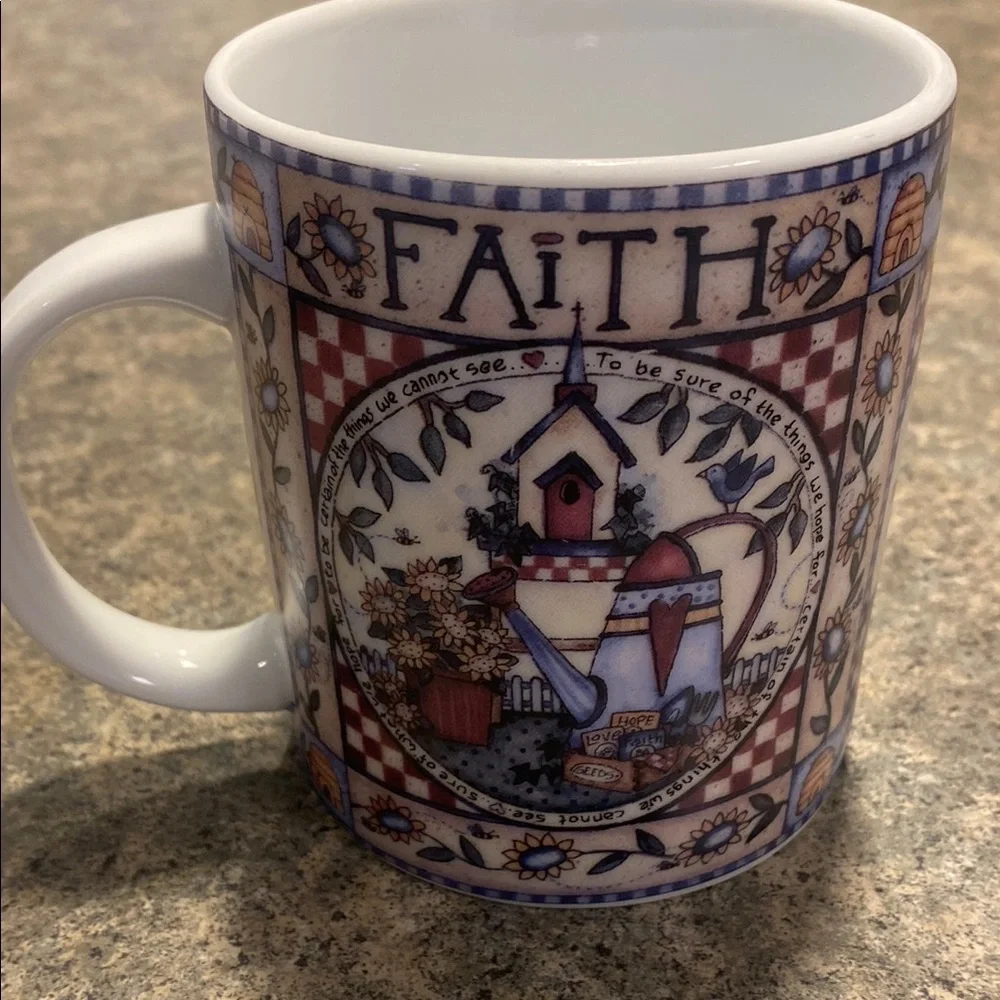 Faith Inspirational Ceramic Mug - Blue and White
